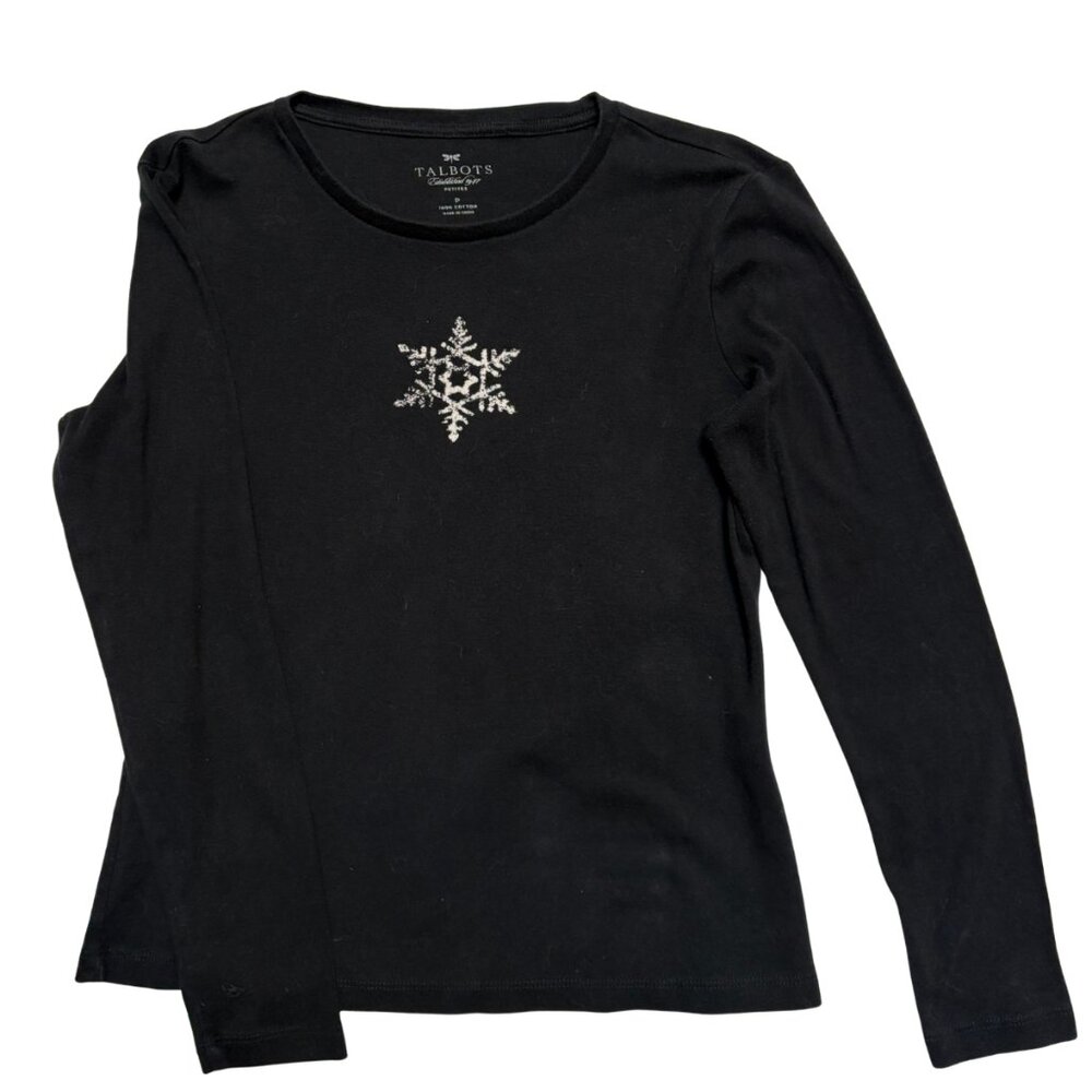 Talbots Long Sleeve Snowflake Tee – Petite – 100% Cotton – Good Condition